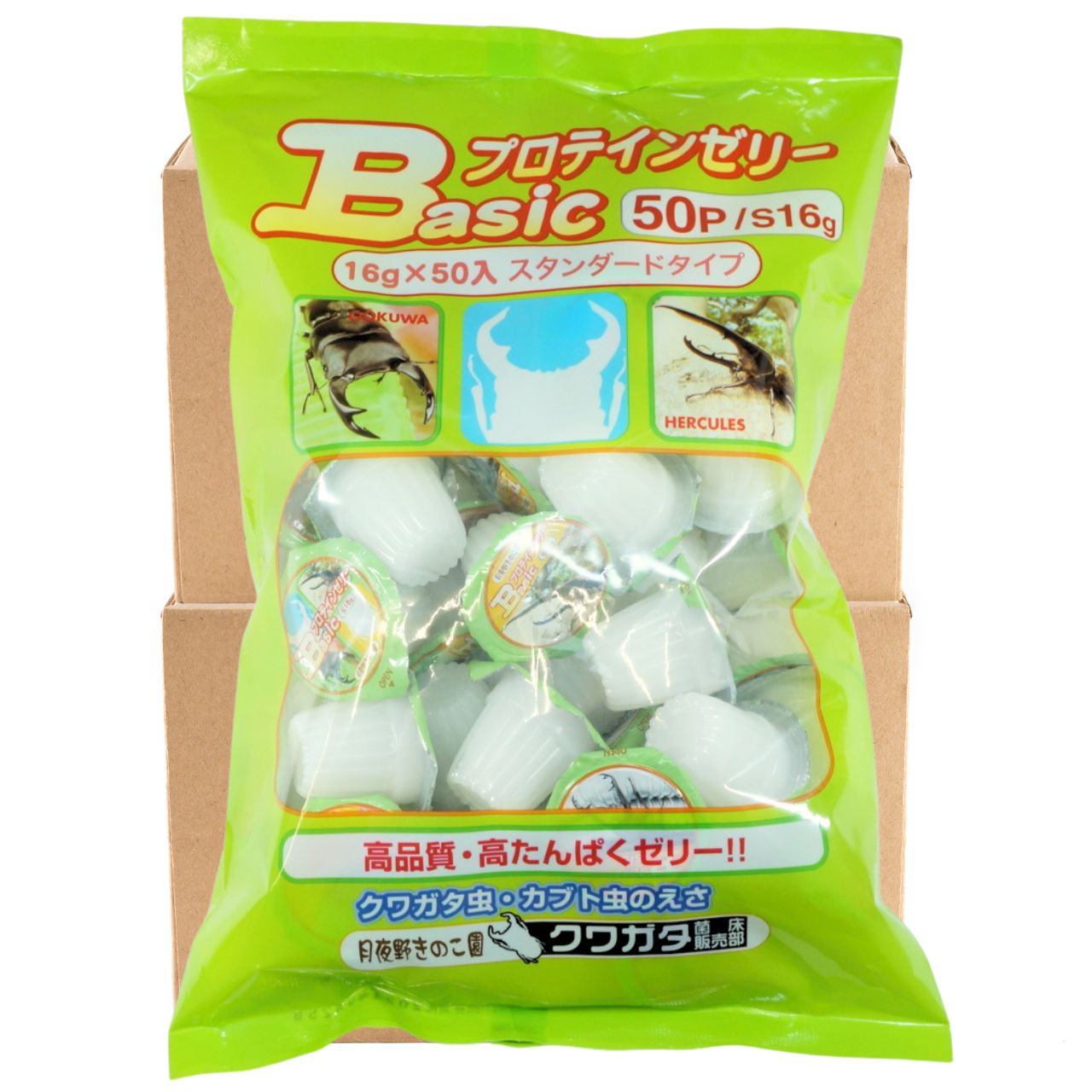 昆虫ゼリー Basicプロテインゼリー（16g×50/袋）×24袋｜送料込・割引商品｜クワガタ・カブト成虫用｜月夜野きのこ園